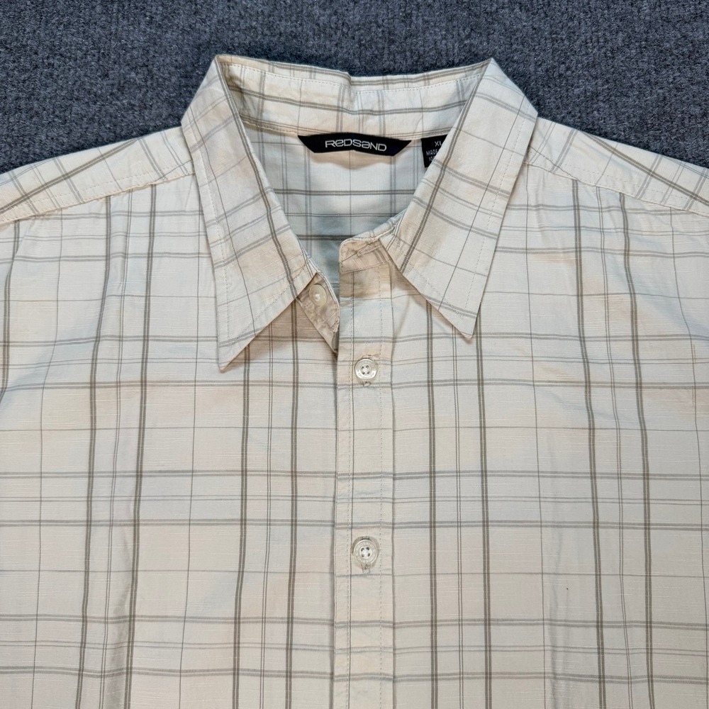 Redsand Men XL Short Sleeve Button Down Shirt Tan Plaid 100% Cotton Casual #4200